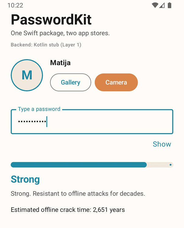 SwiftAndroidDemo running on an Android emulator