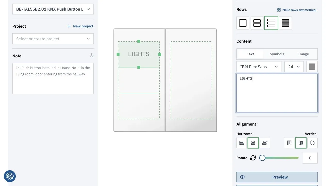 MDT Labeling Tool with one editable area divided into three rows and the first row selected